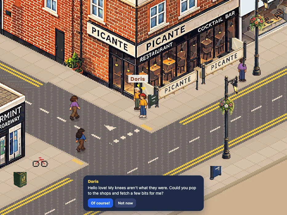Doris on the Broadway asking the player to fetch a few bits from the shops